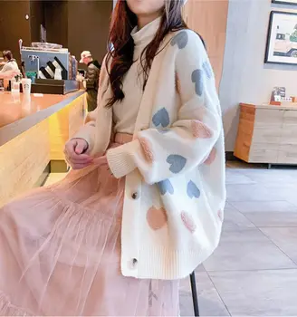 

Sweater Coat Women Autumn And Winter New Style Lazy Wind Small Fresh And Sweet knitted cardigan tide pink beige khaki