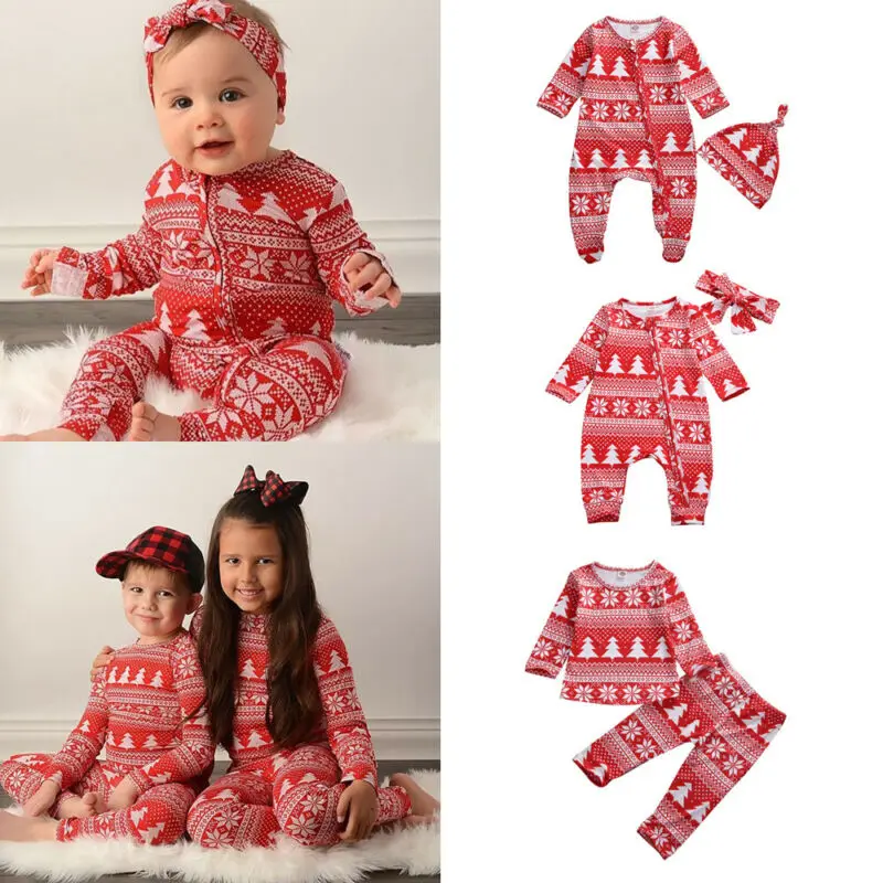 Весенне-осенняя одежда для малышей Рождественская одежда для сна для маленьких мальчиков и девочек хлопковая одежда для сна, пижамы с длинными рукавами