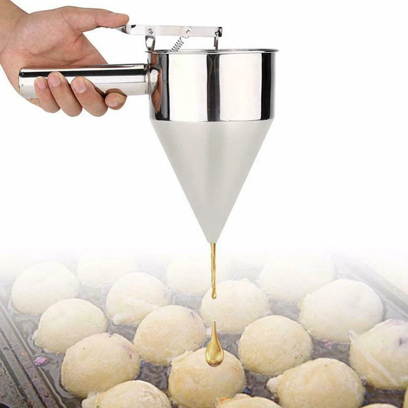 

Newest Stainless Steel Donut Cupcake Batter Dispenser Funnel Pancake Maker Helper Rack Spring-loaded Handle