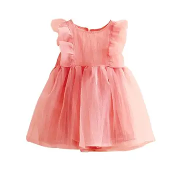 

Solid Color Ruffle Dress Baby Girls Sleeveless O-neck Princess Dresses