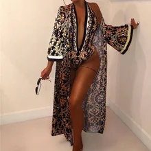 Женский купальник с цветочным принтом,, глубокий v-образный вырез, сексуальный купальник с лямкой через шею, без рукавов, комбинезон, пляжная одежда, 2 предмета, 1 комплект