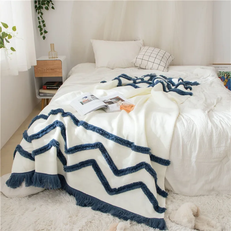 Tufted Blanket Sofa Knitted Throw Blanket Yellow Pink Blue Soft Tassels Blankets For Home Sofa Chair Bed 130x160cm Blankets Aliexpress