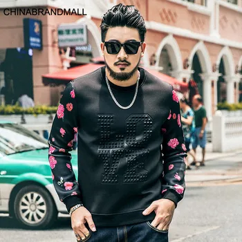 

super Brand Big size Plus Fat Plus Tide Fat Man Contrast Color Digital Printing Sweater Coat Men