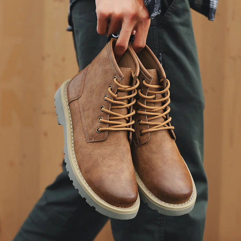 

2018 Motorcycle Boots England Retro Martin Boots Men's Hight-top Large Size Worker Boot Men's Genuine Leather