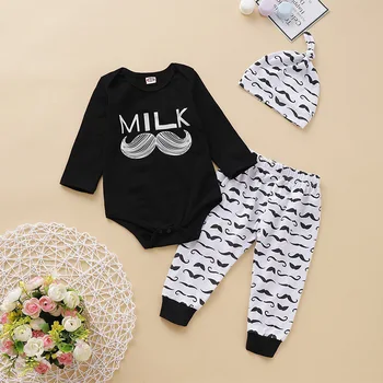 

Newborn autumn baby boy long sleeve Beard Letter Romper O-Neck Jumpsuit+Pants+Hat Set Clothes ropa para adolecentes kinderkled