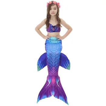 

3 Pcs/set Little Mermaid Tails Swimwear Suit Rhinestone Bra Sea Blue Mermaid Tails Girls Kids Children Bathing Swimsuit C42238CH