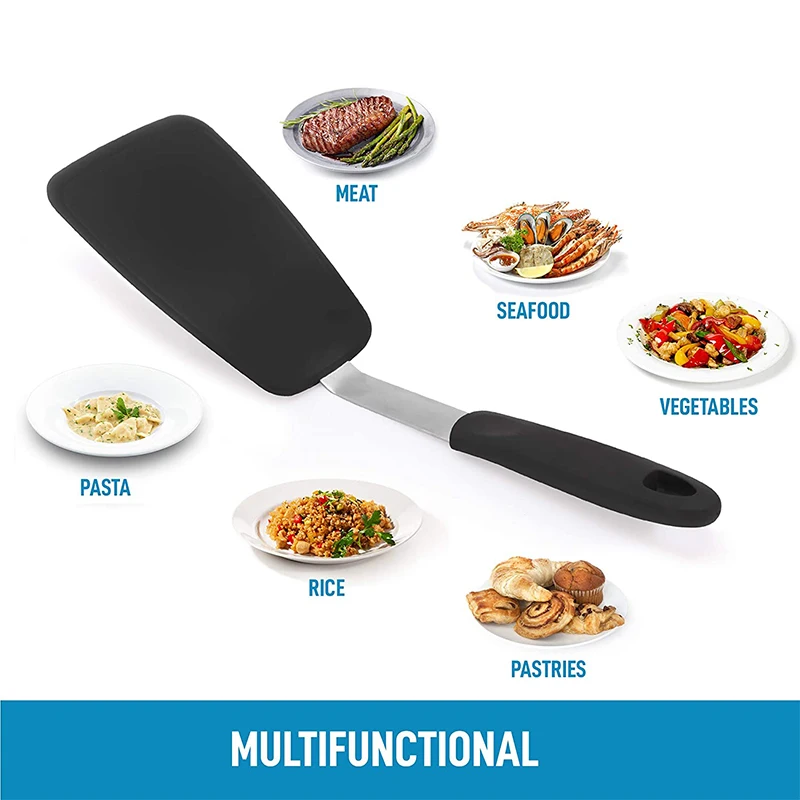 30cm Flexible Silicone Spatula Heat Resistant Turner Non-Stick Cooking Shovel Good Grip Steak Turner For Flipping Frying Pancake