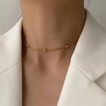 

GHIDBK 2020 Hot Sale Stainless Steel Dainty Beaded Snake Chain Necklaces Women Delicate 3 Sizes Minimalist Street Style Chokers