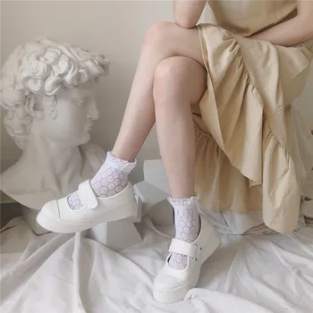 

Fashion White Lace Socks For Women Transparent Short Socks Woman Harajuku Lolita Fishnet Socks Female Dress Hosiery Calcetines