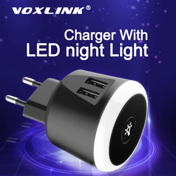 

VOXLINK 5V2.4A Smart travel charger with LED night Light dual usb Charging For iPhone Samsung Xiaomi Travel Universal Charger
