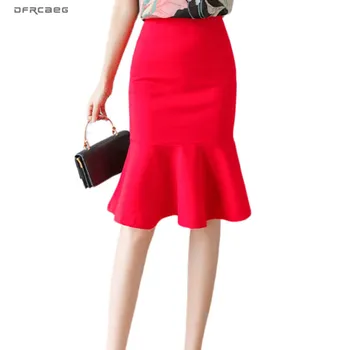 

S-5XL Women's Mermaid Skirt High Waist 2020 Summer Lady Formal Work Plus Size Midi Skirt Knee Length Femme