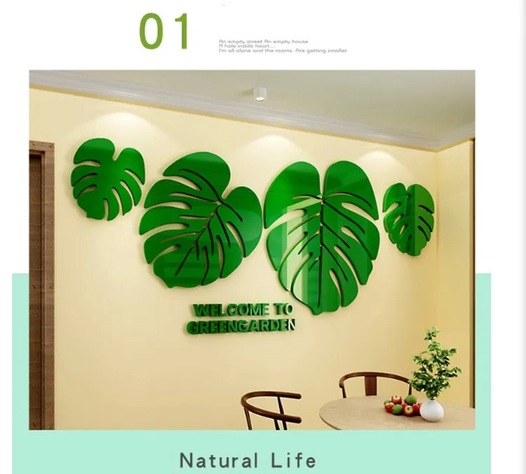 Waliicorners Green Leaf Acrylic Mirror Sticker Dining Home Wall Decoration Personality Creative Nordic Style 9 H0b10b2c0cf4944dc83deb808f32dfbf6l