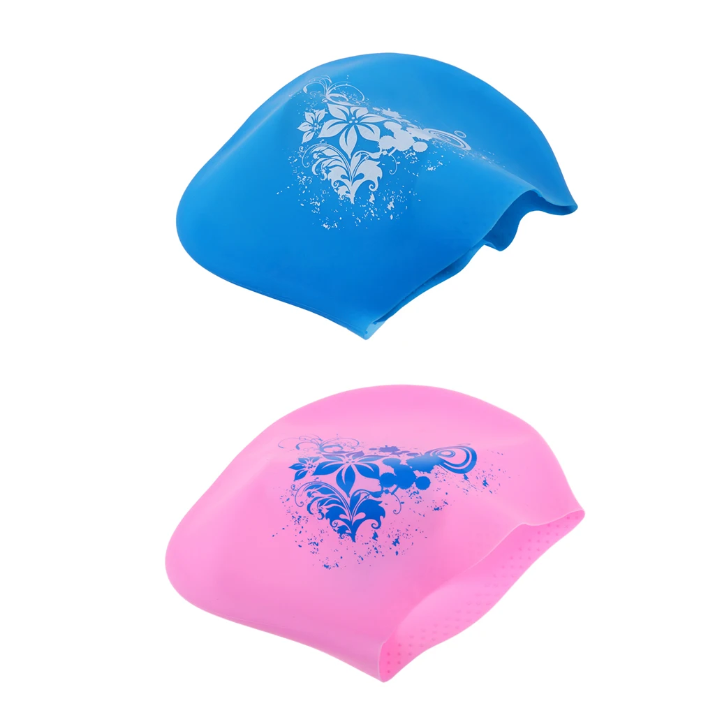 MagiDeal 2 шт эластичные силиконовые купальные шапочки для плавания ming шляпы для бассейна-розовый+ небесно-синий плавательный бассейн шапка