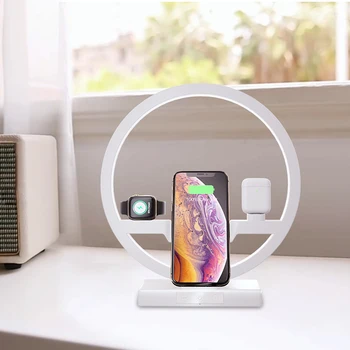

Mobile Phone Watch Headset Table Lamp Four in One Charging Bracket for iPhone 11 Charger Holder - White