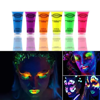 

19/14.2g Neon Pigment Body Art Face Paint Cream Tube Halloween Festival Party Safe Non-Toxic Fluorescence Pigment Makeup Beauty