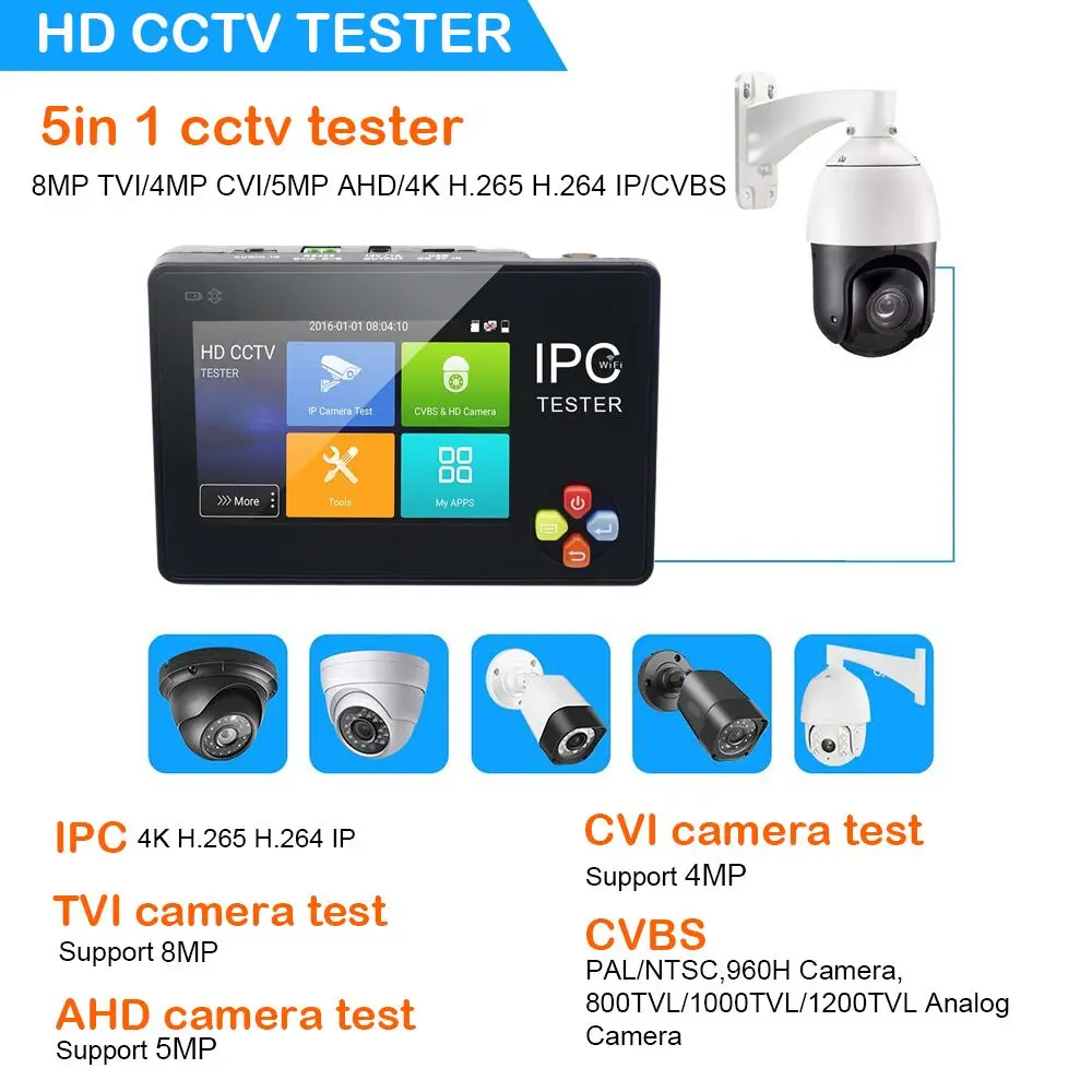 3,5 дюймов H.265 4K IP CCTV тестер монитор IP AHD CVI CVBS TVI ip-камера тестер ONVIF PTZ wifi 12V1A выход беспроводной wifi видео