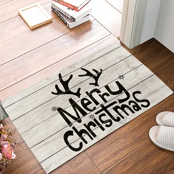 

Merry Christmas Deer Horn Wood Texture Festival Celebration DoorMat Outdoor Indoor Bathroom Rug