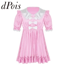 Мужское мягкое гладкое атласное платье для куклы с воротником буфами на рукавах с бантом, кружевное гофрированное платье, костюм для взрослых и детей