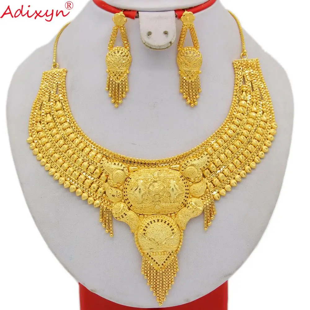 Adixyn 24k серьги с кисточками/ожерелье Дубай комплект ювелирных изделий роскошные