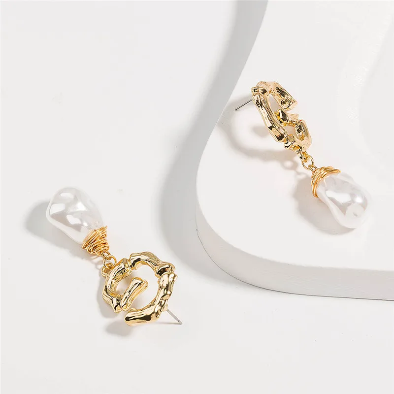Серьги-капли в стиле барокко с необычным свежим жемчугом, модные богемные серьги в форме буквы G из Золотого Металла для женщин, ювелирное изделие в подарок