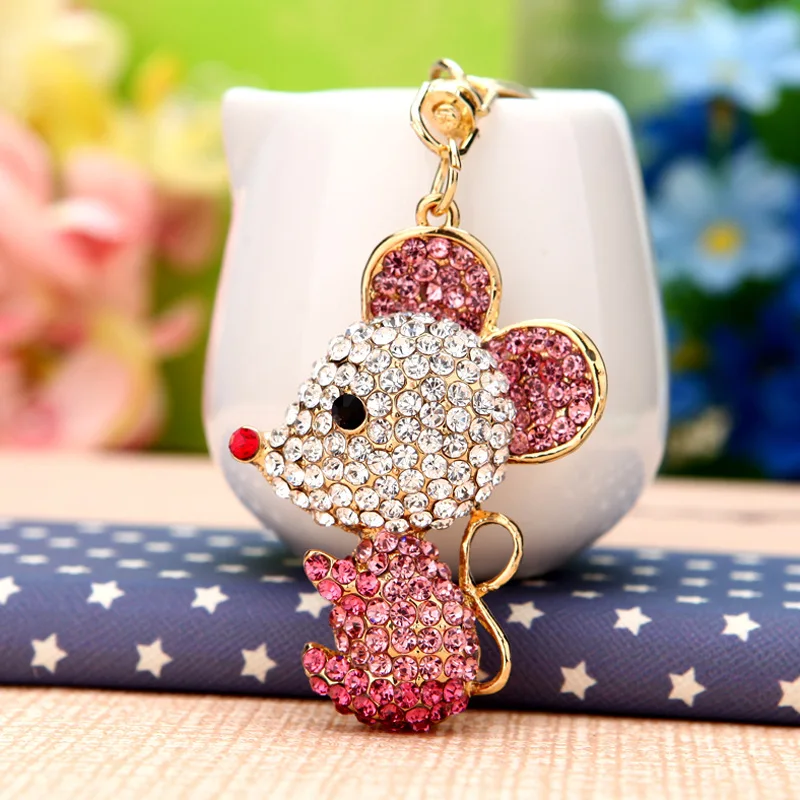 pink male Роскошный брелок для ключей мышь и брелок держатель милый Кристалл крыса брелок Porte clef подарок для мужчин и женщин пакет Сувенирный кулон автомобиль Orna для мужчин t - Цвет: pink male