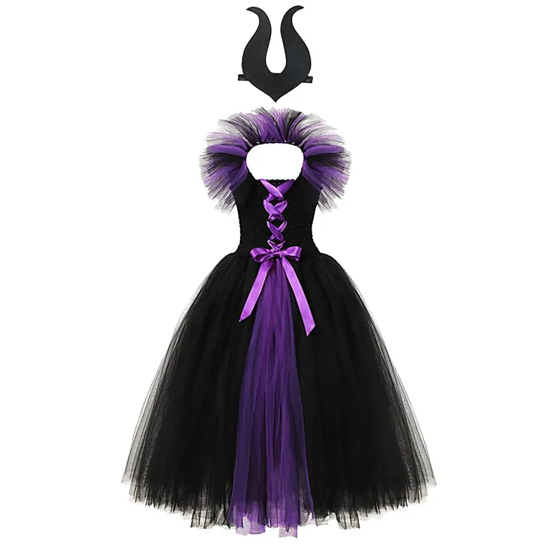 

Evil Queen Maleficent Tutu Dress For Girl Halloween Cosplay Witch Costume Kids Party Ball Gown Children Role Playing Clothing