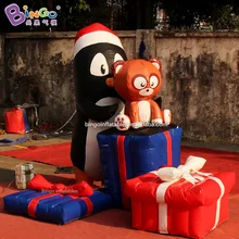 2 м Высота ПВХ надувные рождественские Пингвин и Щенок Подарочные коробки украшения сделаны на заказ