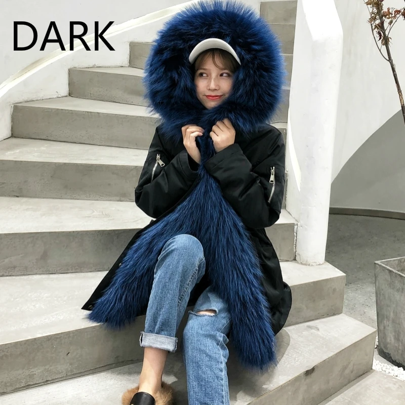 Темно новый стиль большой съемный импортный С воротником из меха енота вкладыш