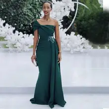 Vestidos de fiesta de sirena con un hombro para mujer, plisados, con apliques de lazo, largos, formales, de noche