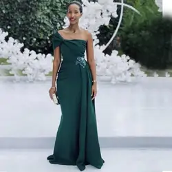 Mermaid Prom Dresses One Shoulder Sweep Train Pleats Bow Appliques Long Women Formal Evening Party Gowns vestidos de fiesta