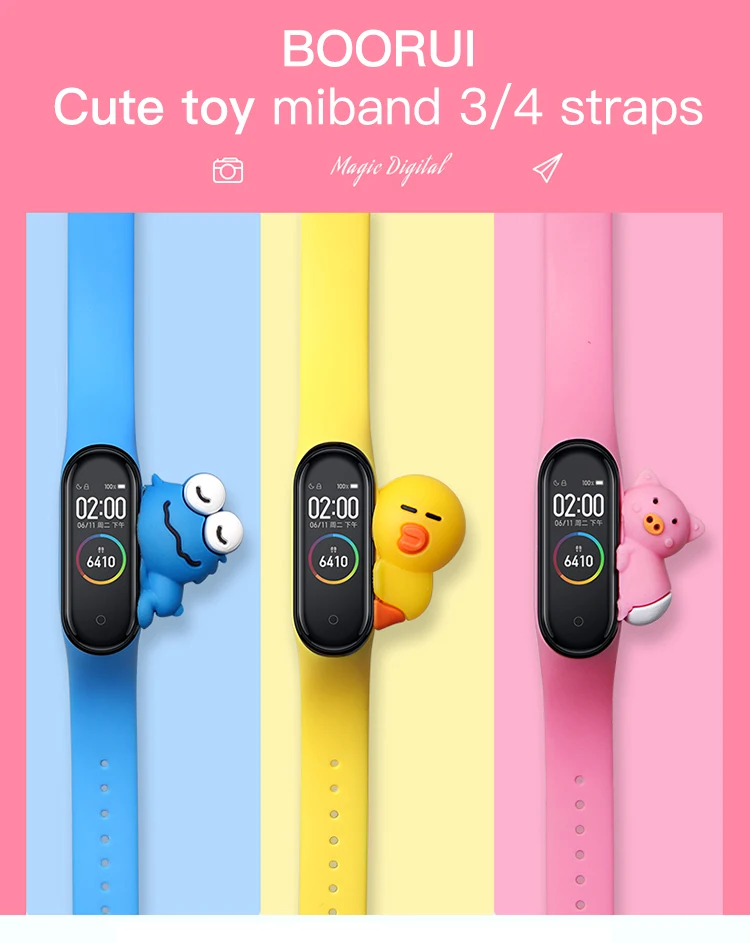 BOORUI милый mi band 4 ремешок сменный силиконовый mi 4 band ремни игрушка my band 3 ремешок для xiaomi mi band 2/3/4 аксессуары для браслетов
