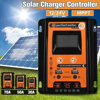 

30A/50A/70A MPPT Solar Charge Controller 12V 24V Auto LCD Dual USB Solar Cell Panel Regulator Home Battery Charger