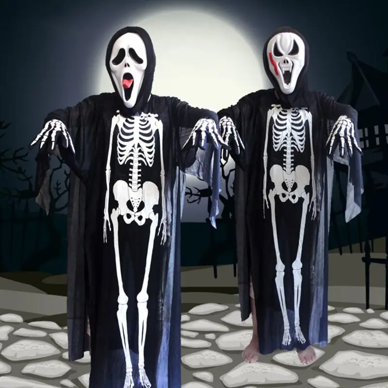 Костюм для косплея на Хэллоуин для взрослых, унисекс, скелет, демон дух, маска-накидка ведьмы, перчатки, поддельные ногти, вечерние трюки, реквизит-аксессуары, набор
