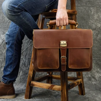 

MAHEU Top Quality Leather Briefcase Business Bags 14 15" Laptop Bags 100% Real Leather Cowskin Man Male Leather Briefcase Totes