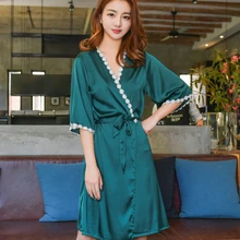 Зеленый ночной халат-Пижама, наборы, M-XL, сексуальные, для женщин, 2 шт., топ на бретелях, Пижамный костюм, Весенняя Домашняя одежда, одежда для сна, кимоно, банное платье