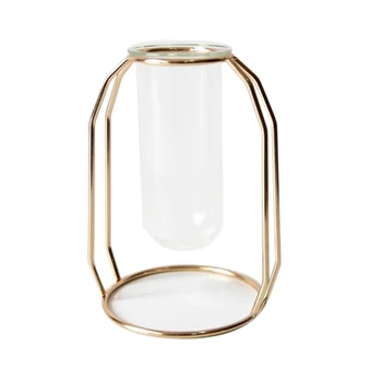 

Nordic Glass Cuvette Vase Modern Gold Plated Iron Flower Vase Fashion Plant Vase Creative Terrarium Room Home Wedding Decoration