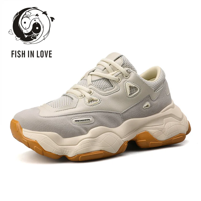 FISH IN LOVE Men's Korean-Style Casual Shoes Net Red Fashion Running Sneakers All-match Couple off White GY128 | Обувь