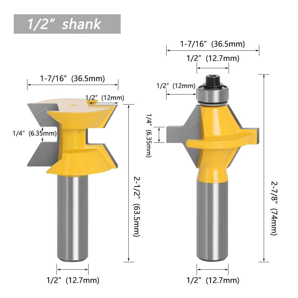 2 Stück 12 mm 1/2 Zoll Schaft 120 Grad Zapfenfräser-Set Holzbearbeitungs-Nutfräser für Holzwerkzeuge 03029 – Detail 3