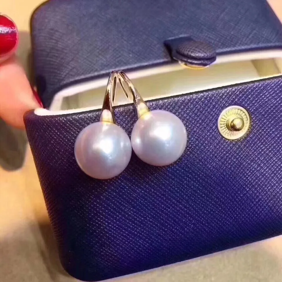 Fine Jewelry Pure 18 K Gold Natural Fresh Water White Pearl 9-10mm Earrings for Women | Украшения и аксессуары