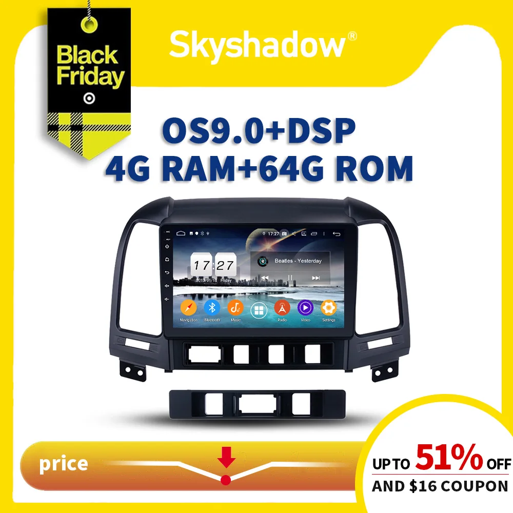Автомобильный DVD плеер 4G+ 64G Встроенная память+ 8 ядерный Android 9,0 Радио RDS WI-FI Bluetooth 4,2 GPS Google Map для hyundai Santa Fe 2006-2011 2012