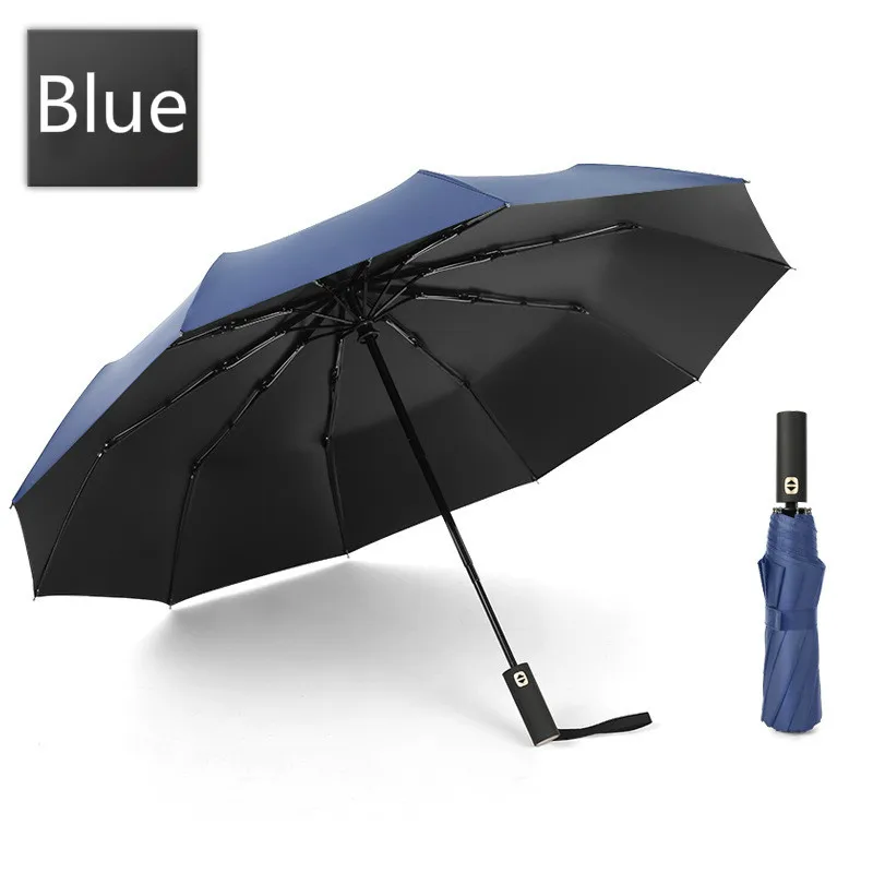 10 ребер большой зонт прочный Ветрозащитный непромокаемый УФ-стойкий мужской женский зонт солнечный и дождливый зонт складной зонт - Цвет: blue