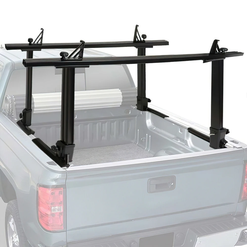 

MOSATP Universal Adjust Pickup Trunk Bed Rack W/Clamps Coated Black 2-Bar Aluminum Mount Utility Truck Bed Carrier