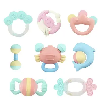 

8pcs Baby Teether Toy Various Hand-cranked Bell Shaking Bell Chewing Toy Infant Teething Toys for Baby Infant