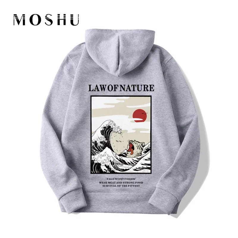  Funny Hoodies Sweatshirt Embroidery Cat Wave Printed 2019 Harajuku Hip Hop Casual Fleece Sweatshirt