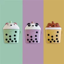 For AirPods 2 Case 3D Panda Bear Milk Tea Cartoon Soft Silicone Cases For Apple Airpods Case Cute Cover Funda