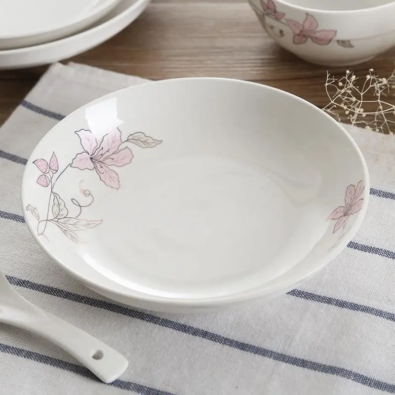 

GloryStar 1PC 8Inches Stackable Lily Pattern Ceramic Tableware Plate for Dinner