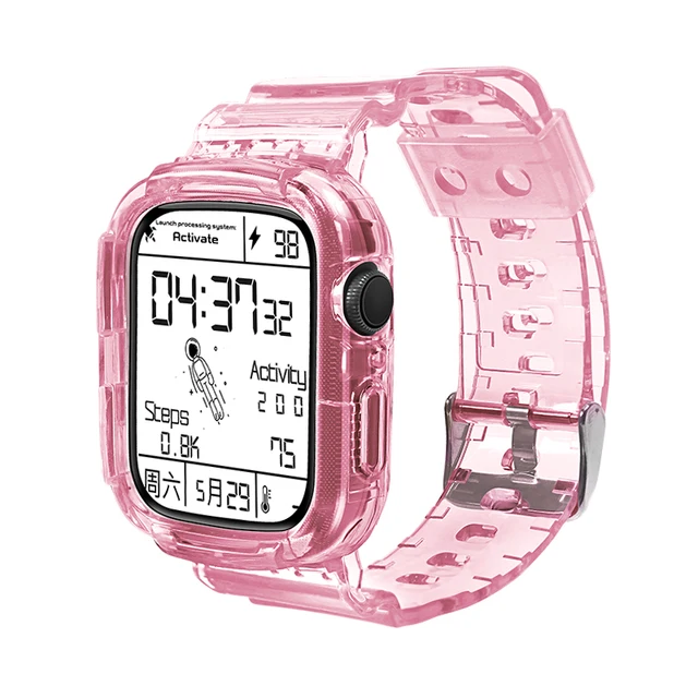Rugged Protective Case and Bands for Apple Watch 45mm 41mm 44mm 42mm 40mm 38mm Strap, Cute Girl Crystal Jelly Cover iWatch Se76 Through Pink
