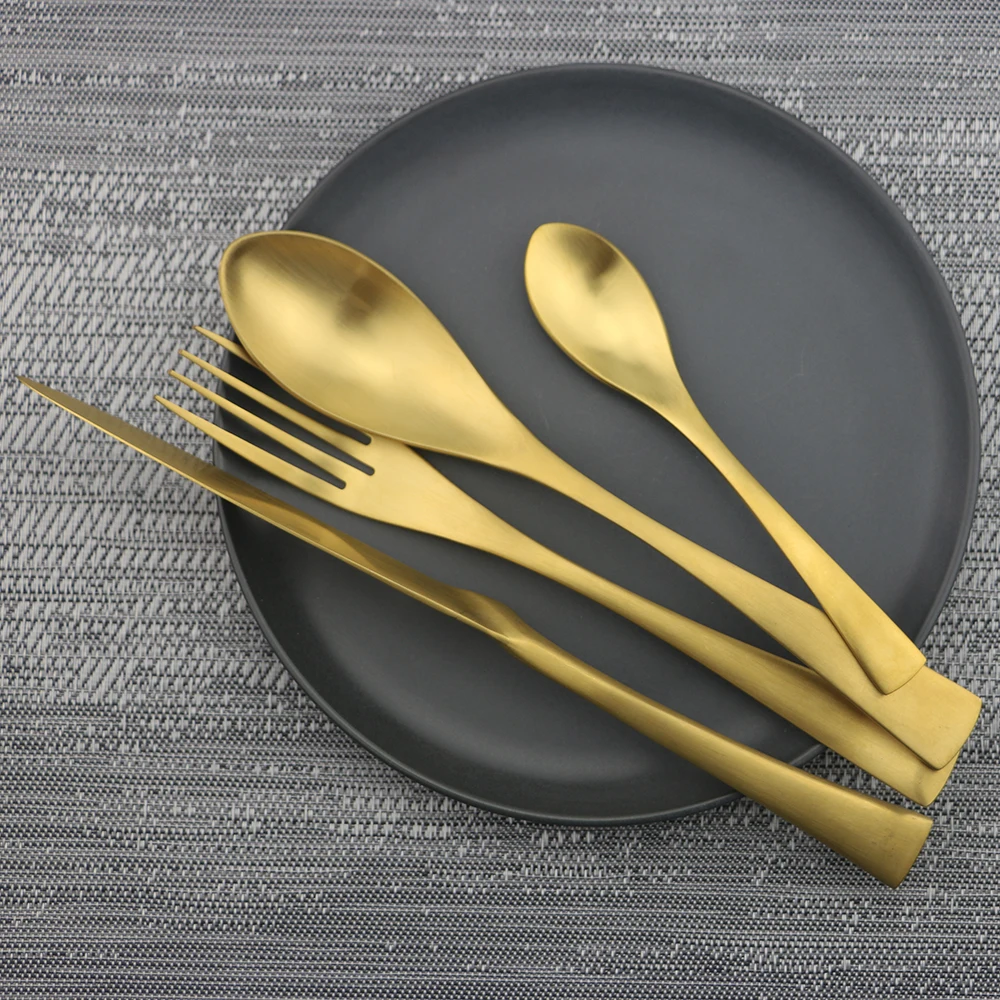 4 шт. Нож вилка ложка Flatware набор черных столовых приборов 304 столовая посуда из нержавеющей стали набор металла многоразовый набор столовой посуды для кухни