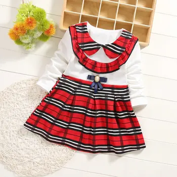 

dress flower baby children flower plaid baby collar children's wear long sleeve children's clothing wholesale