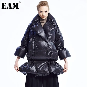 

[EAM] Loose Fit Ruffles Big Size Warm Down Jacket New Long Sleeve Warm Women Parkas Fashion Tide Autumn Winter 2020 1DA078